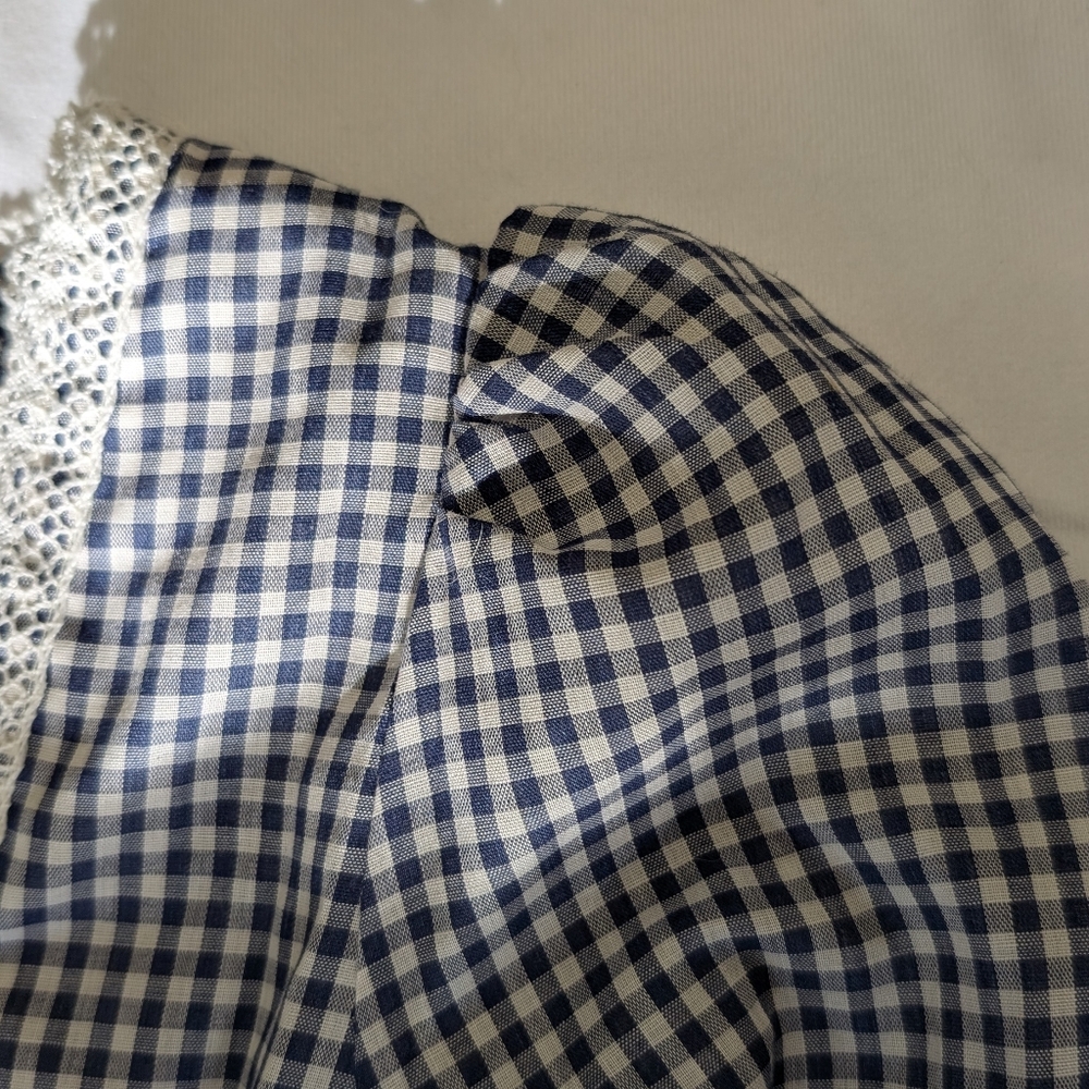 Gunne Sax Black and Cream Checked Long Sleeve Prairie Dress - Picture 10 of 16